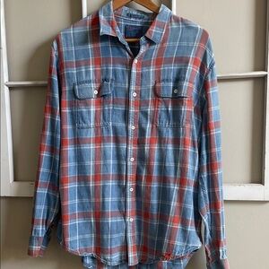 Lucky Brand Men's Casual Plaid Shirt in Blue and Red